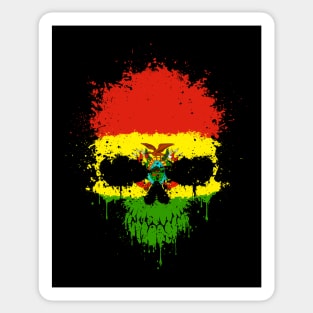 Chaotic Bolivian Flag Splatter Skull Sticker